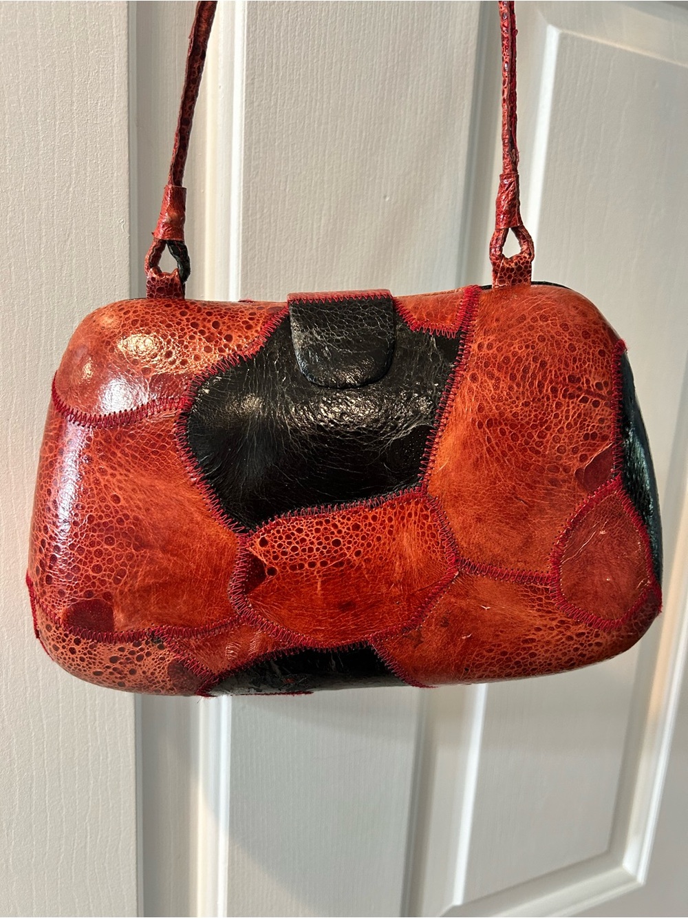 Vintage Mantelle Patchwork Shoulder Bag – Rust Brown & Black
